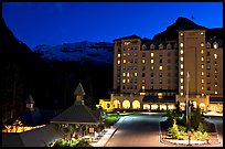 Chateau Lake Louise at night, with Victoria Peak looming behind. Banff National Park, Canadian Rockies, Alberta, Canada ( color)