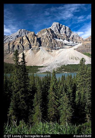 Crowfoot Mountain rising above Bow Lake. Banff National Park, Canadian Rockies, Alberta, Canada