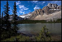 Bow Lake shoreline,  Crowfoot Mountain and Crowfoot Glacier. Banff National Park, Canadian Rockies, Alberta, Canada (color)
