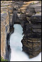 Stratified layers of rock cut by water, Mistaya Canyon. Banff National Park, Canadian Rockies, Alberta, Canada (color)