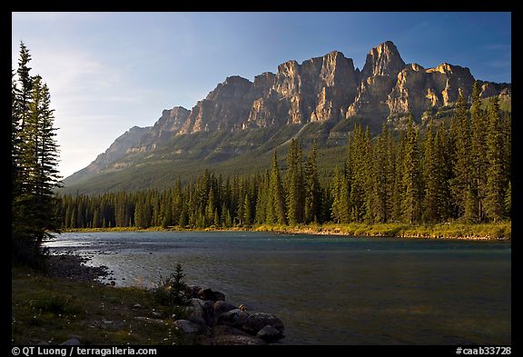Castle Mountain and the Bow River, late afternoon. Banff National Park, Canadian Rockies, Alberta, Canada (color)
