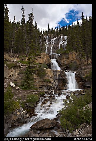 Multi-tiered Tangle Falls. Jasper National Park, Canadian Rockies, Alberta, Canada (color)