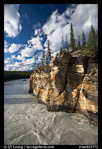 Athabasca River and cliff, late afternoon. Jasper National Park, Canadian Rockies, Alberta, Canada (color)