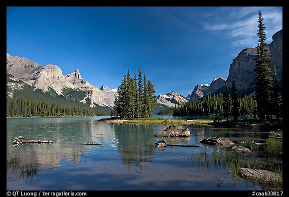 Spirit Island and Maligne Lake, afternoon. Jasper National Park, Canadian Rockies, Alberta, Canada (color)