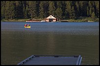 Dock, canoe, and boathouse, Maligne Lake. Jasper National Park, Canadian Rockies, Alberta, Canada ( color)