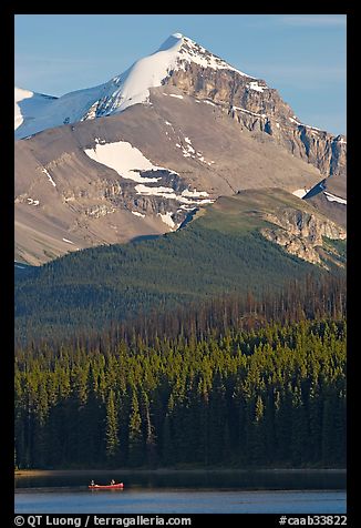 Peak raising above Maligne Lake. Jasper National Park, Canadian Rockies, Alberta, Canada (color)