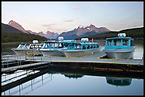 Tour boat dock, Maligne Lake, sunset. Jasper National Park, Canadian Rockies, Alberta, Canada ( color)
