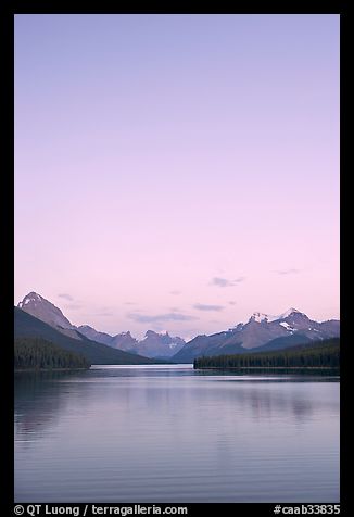 Maligne Lake, sunset. Jasper National Park, Canadian Rockies, Alberta, Canada (color)