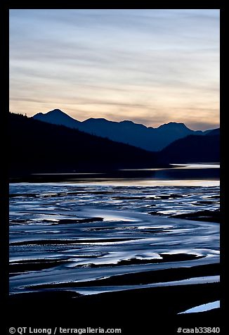 Braided channels and Medicine Lake, sunset. Jasper National Park, Canadian Rockies, Alberta, Canada (color)