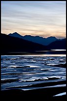 Braided channels and Medicine Lake, sunset. Jasper National Park, Canadian Rockies, Alberta, Canada