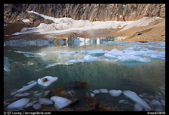 Icebergs, reflections, and Cavell Glacier. Jasper National Park, Canadian Rockies, Alberta, Canada (color)