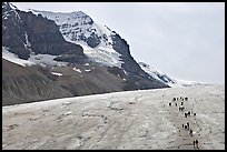 Toe of Athabasca Glacier with tourists in delimited area. Jasper National Park, Canadian Rockies, Alberta, Canada ( color)