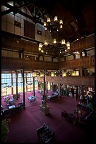 Lobby and chandelier of historic Prince of Wales hotel. Waterton Lakes National Park, Alberta, Canada ( color)