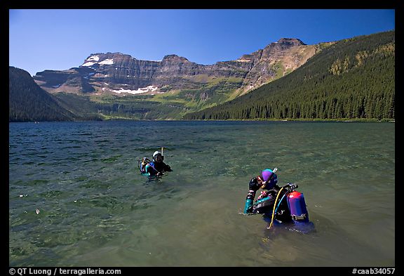 Scuba diving in a mountain Lake,. Waterton Lakes National Park, Alberta, Canada