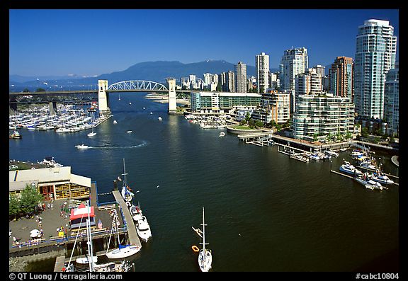 False Creek, Burrard Bridge, and high-rise  buildings see from Granville Bridge. Vancouver, British Columbia, Canada