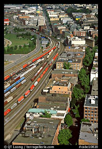 Downtown and railroad from above. Vancouver, British Columbia, Canada (color)