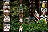 Totem collection, near the Capilano suspension bridge. Vancouver, British Columbia, Canada (color)