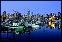 Fishing boats and skyline at night. Vancouver, British Columbia, Canada ( color)