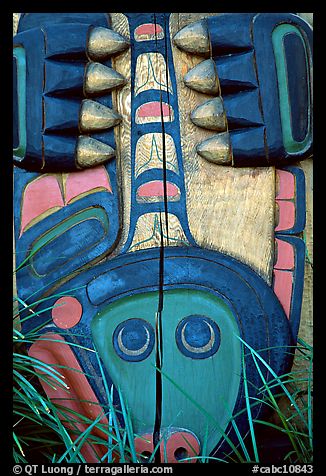 Totem detail, Stanley Park. Vancouver, British Columbia, Canada (color)