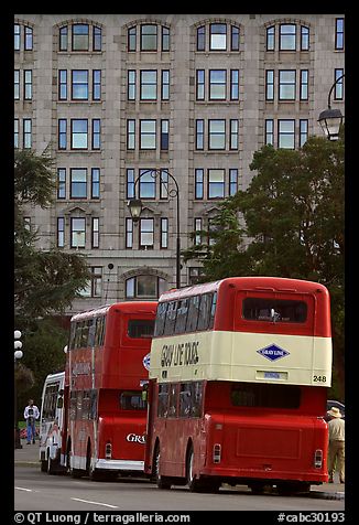 Double-deck tour busses. Victoria, British Columbia, Canada