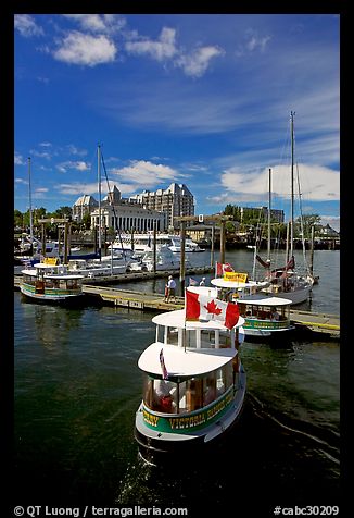 Harbor Ferry with Canadian flag. Victoria, British Columbia, Canada