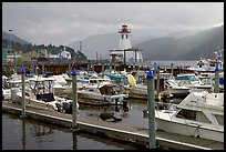 Yachts, harbour and lighthouse, Port Alberni. Vancouver Island, British Columbia, Canada ( color)