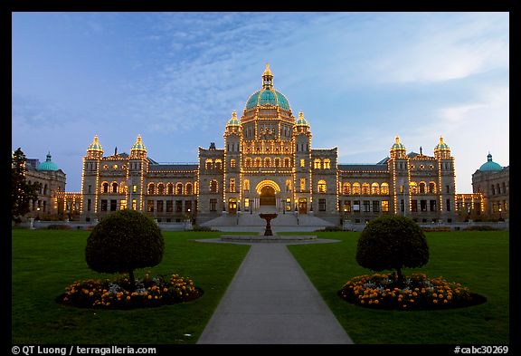 Parliament illuminated at night. Victoria, British Columbia, Canada (color)