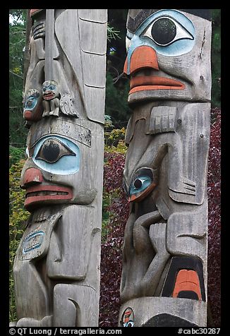 Totem poles, Thunderbird Park. Victoria, British Columbia, Canada (color)