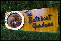 Entrance sign of Butchard Gardens. Butchart Gardens, Victoria, British Columbia, Canada (color)