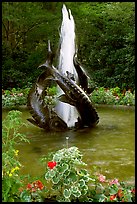 Three Sturgeons Fountain, with sculptures cast by Sirio Tofanari. Butchart Gardens, Victoria, British Columbia, Canada (color)