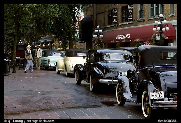 Classic cars in Gastown. Vancouver, British Columbia, Canada (color)