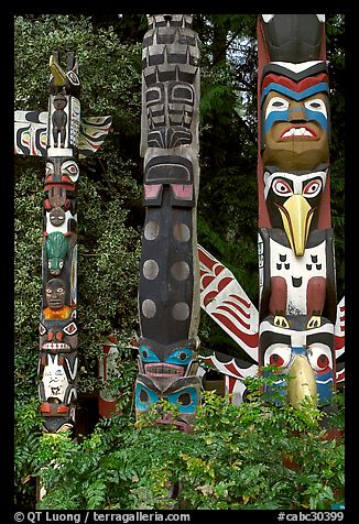 Totems near the Capilano bridge. Vancouver, British Columbia, Canada (color)