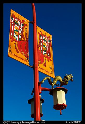 Street lamp and banner, Chinatown. Vancouver, British Columbia, Canada