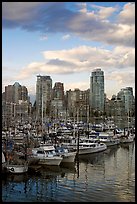Skyline and boats seen from Fishermans harbor, late afternoon. Vancouver, British Columbia, Canada ( color)