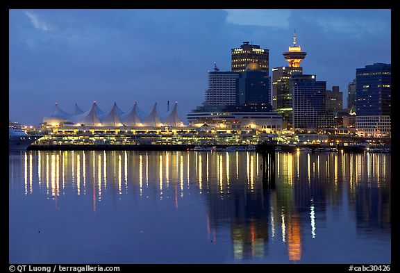 Canada Palace at night and Harbor Center at night. Vancouver, British Columbia, Canada