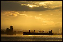 Cargo ship in harbor a sunrise. Vancouver, British Columbia, Canada ( color)