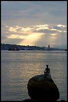 Girl in wetsuit statue, sunrise, Stanley Park. Vancouver, British Columbia, Canada ( color)