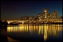 Skyline seen across False Creek at night. Vancouver, British Columbia, Canada ( color)