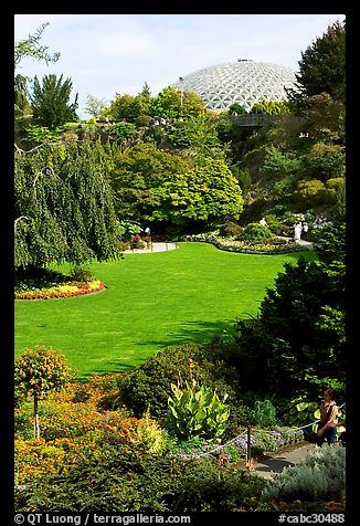 Lawn and Bloedel conservatory, Queen Elizabeth Park. Vancouver, British Columbia, Canada