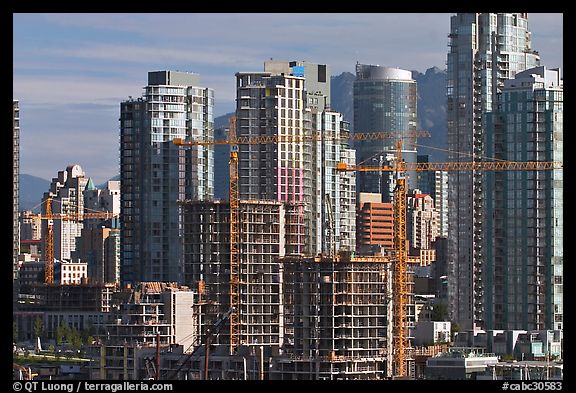 Skyline and  towers in construction. Vancouver, British Columbia, Canada