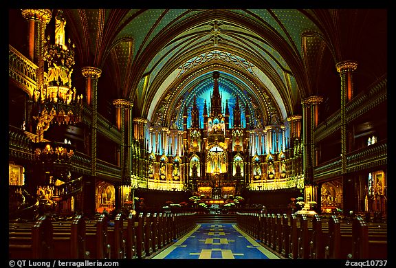 Interior of Basilique Notre Dame, Montreal. Quebec, Canada (color)