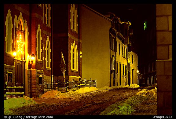 Street at night in winter, Quebec City. Quebec, Canada (color)