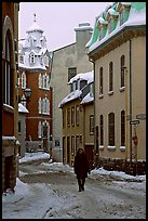 Man walking in a street in winter, Quebec City. Quebec, Canada ( color)
