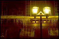 Lamp and icicles at night, Quebec City. Quebec, Canada