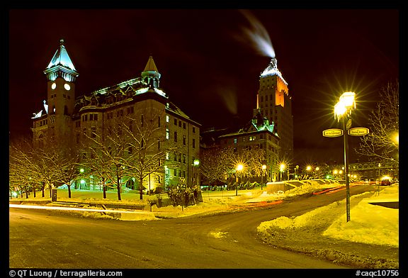 Square at night in winter, Quebec City. Quebec, Canada