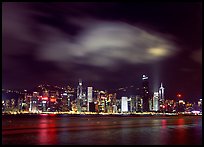 Hong-Kong Island skyline from the waterfront promenade by night. Hong-Kong, China