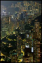 Residential towers on steep hillside from Victoria Peak by night. Hong-Kong, China ( color)