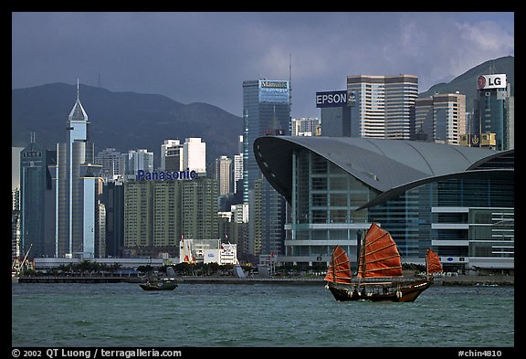 Old traditional junk in the harbor. Hong-Kong, China (color)