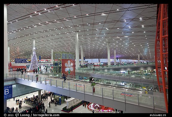 Inside main concourse at dusk, Beijing Capital International Airport. Beijing, China