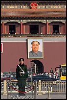 Guard in winter uniform and Mao Zedong picture, Tiananmen Square. Beijing, China ( color)